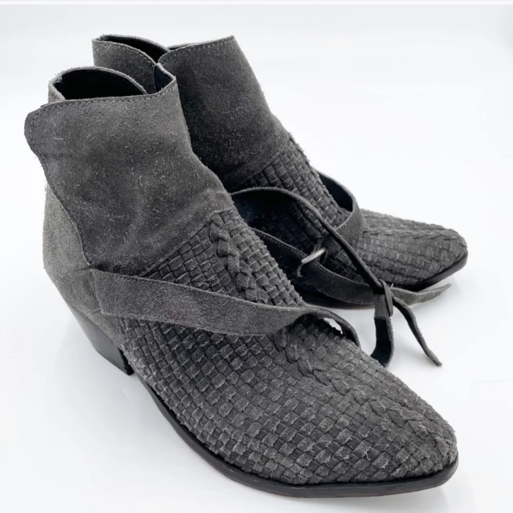 Free People Leather Suede Woven Ankle Boots 10 40